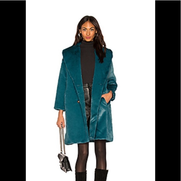 MATCHING SET - emerald green satin jumpsuit and fur coat - Picture 9 of 10